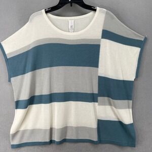 Wynne Collection Sweater Womens Sz 2X Striped Knit Blue Gray White Dolman Sleeve
